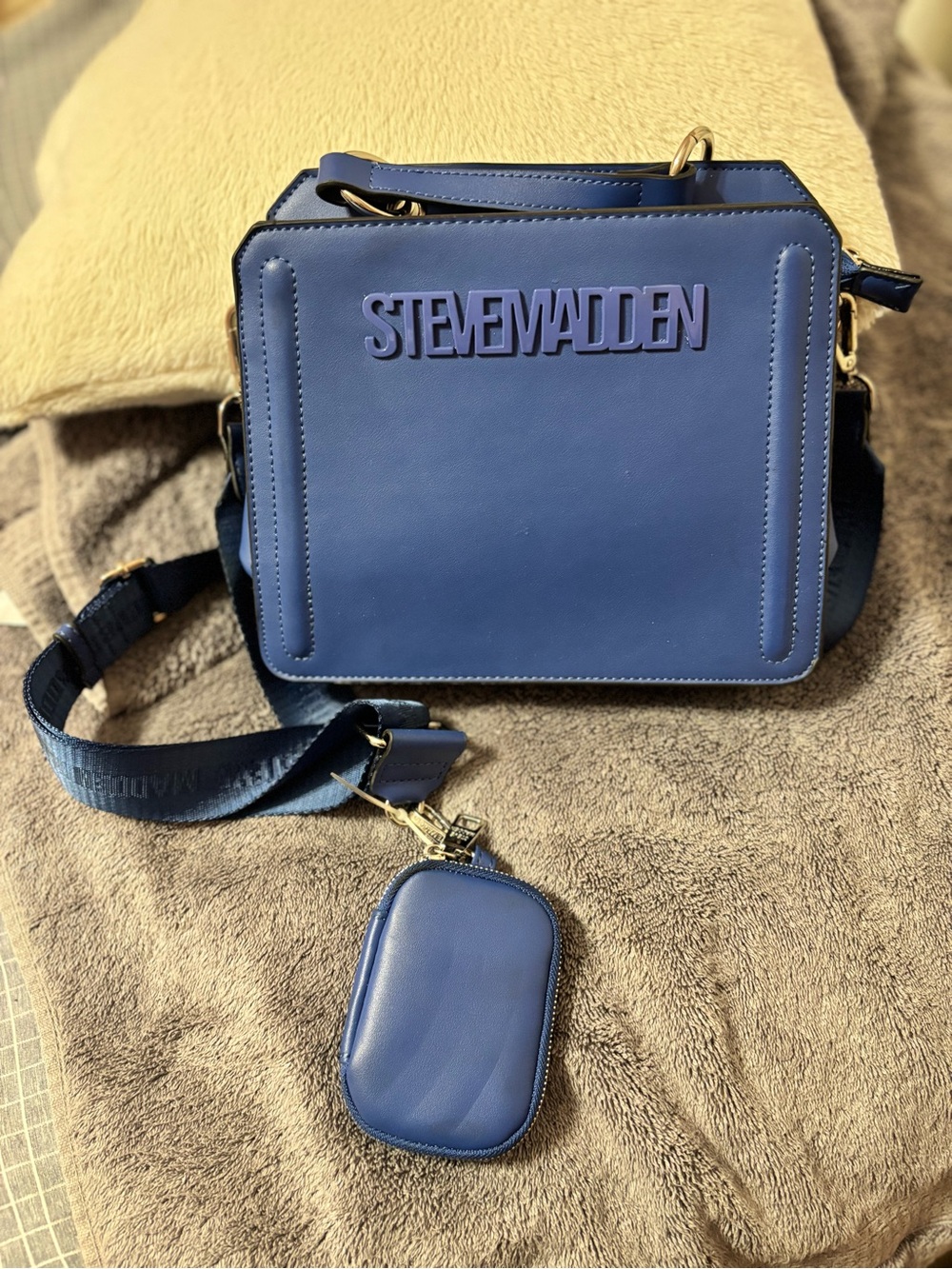 Steve Madden Navy Blue Boxy Crossbody with Detachable Coin Pouch